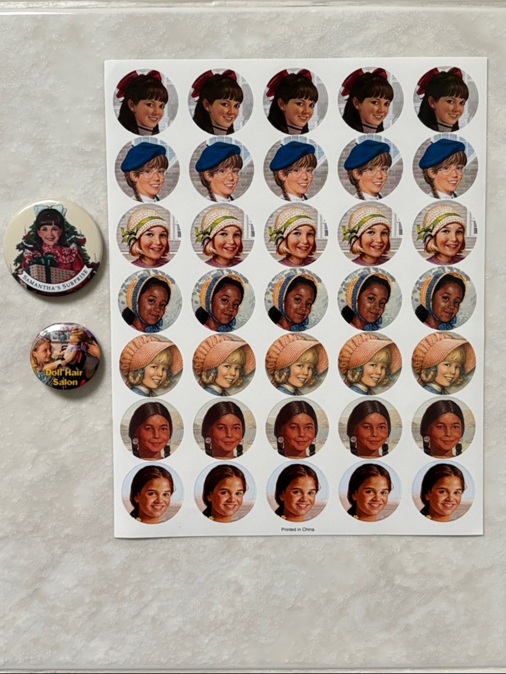 🌟HP⭐️Vintage American Girl Button Pins + Stickers